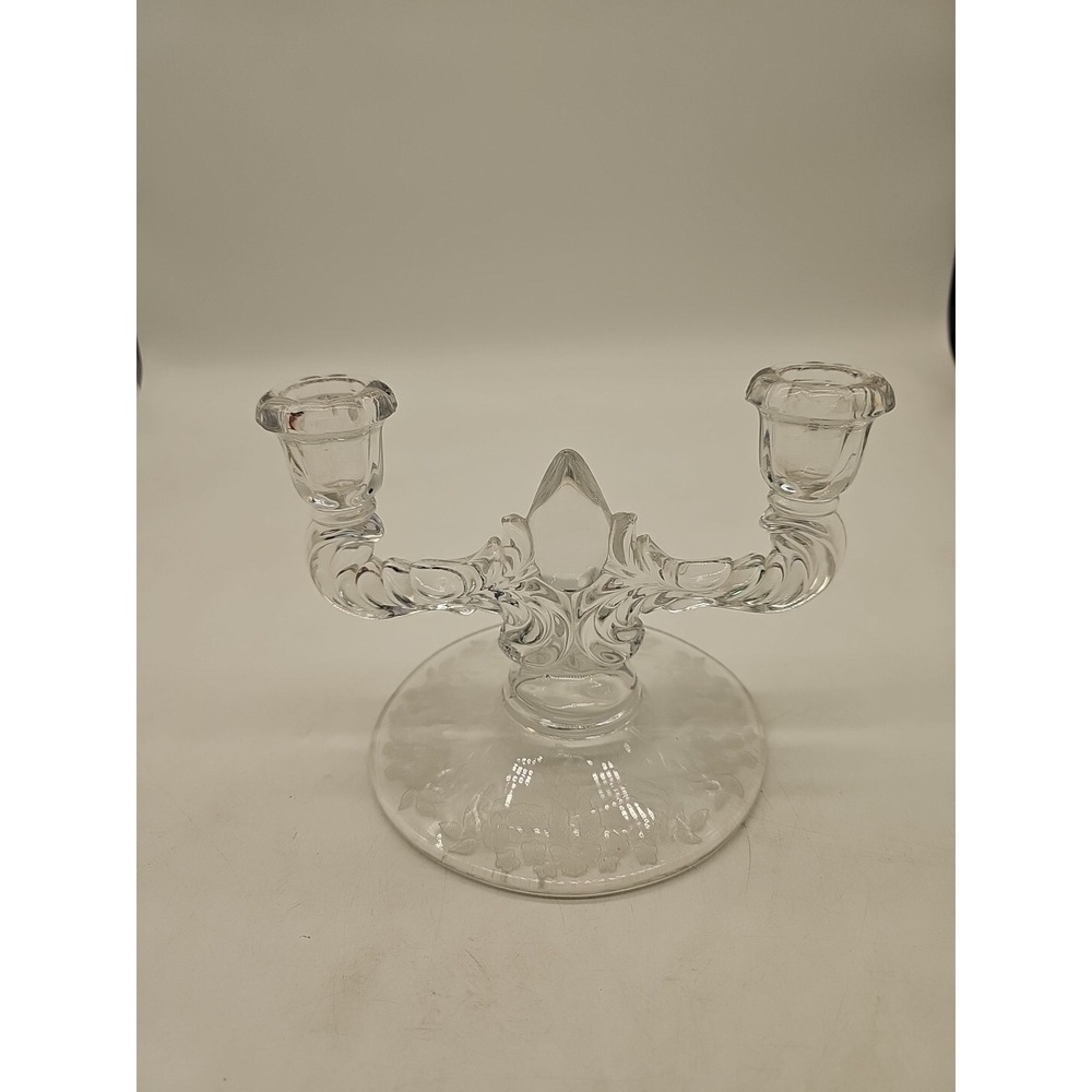 Martindale‎ Etched Glass Double Handle Elegant Vintage Candle Stick Holder